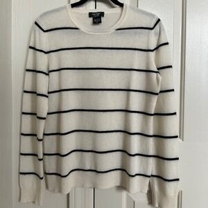 Lord & Taylor 100% Cashmere Striped Sweater | Luxury‎ Crewneck Knit | Size Large